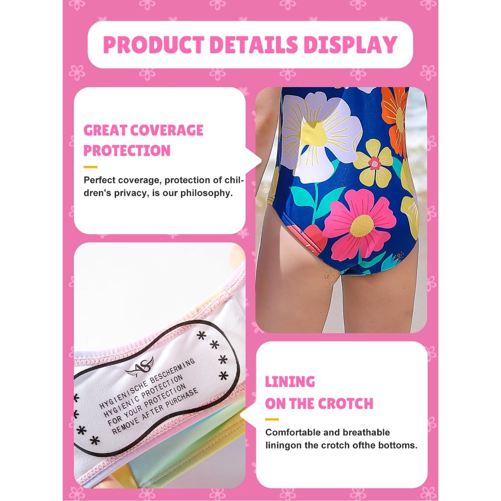 Girls One Piece Swimsuits Toddler, Floral - Size 7-8yrs