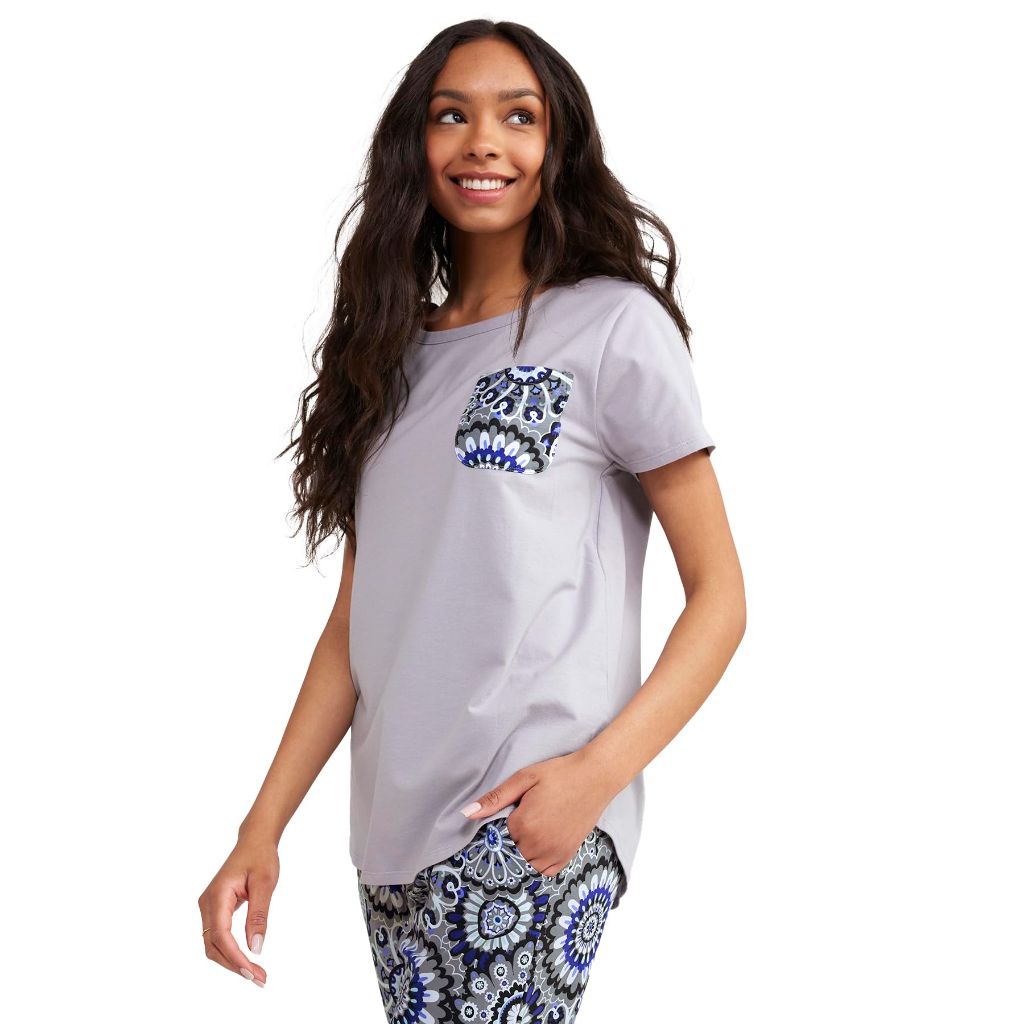 Vera Bradley Women's Cotton Short Sleeve Crewneck Pajama T-shirt (Extended Size Range), Tranquil Medallion, 3X-Large