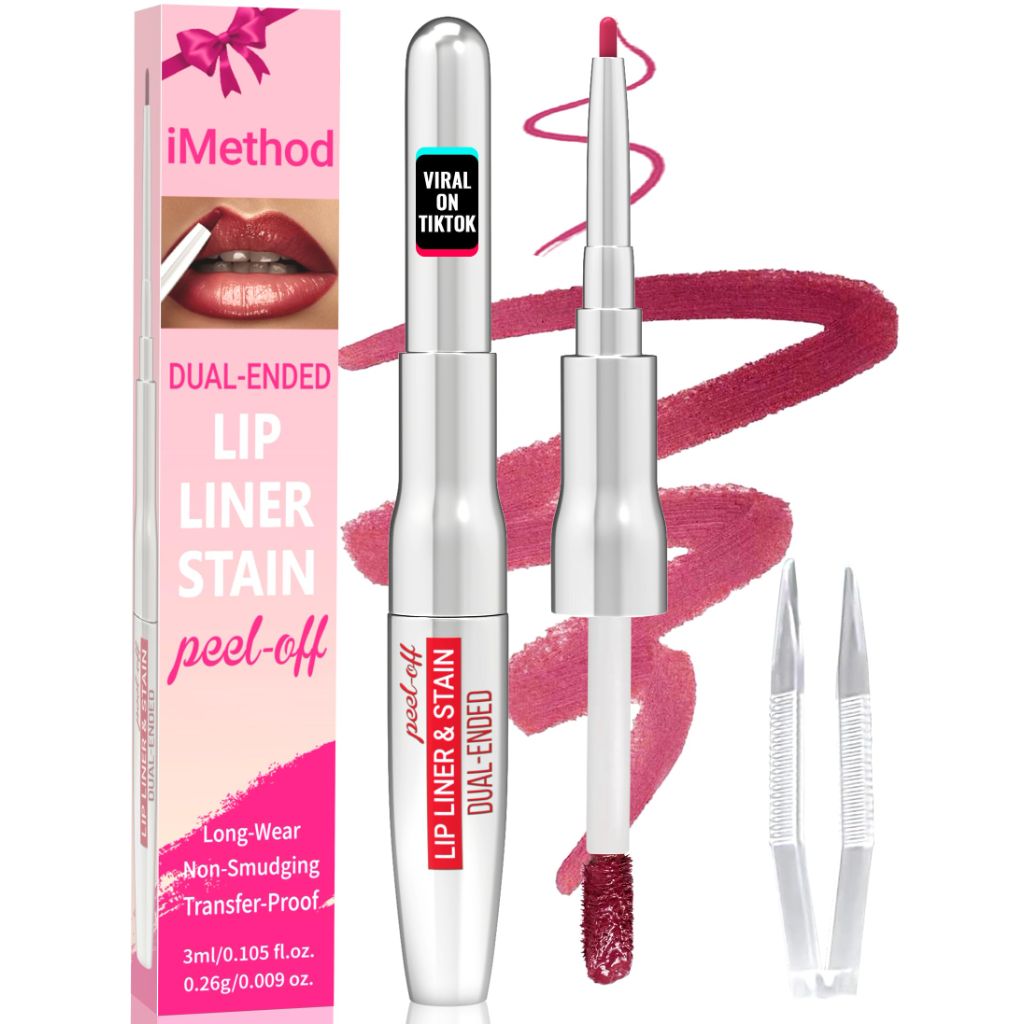 IMethod Lip Liner Stain - Lip Stain, 2-In-1 Dual-Ended Peel Off Lip Stain with Tweezer, Mauve
