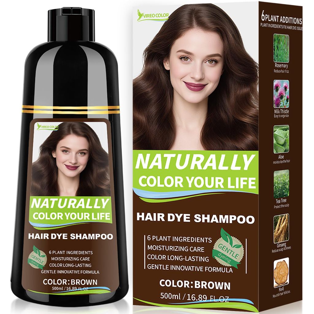 RKQNIER Brown Hair Dye Shampoo , 15 Min Gray Coverage