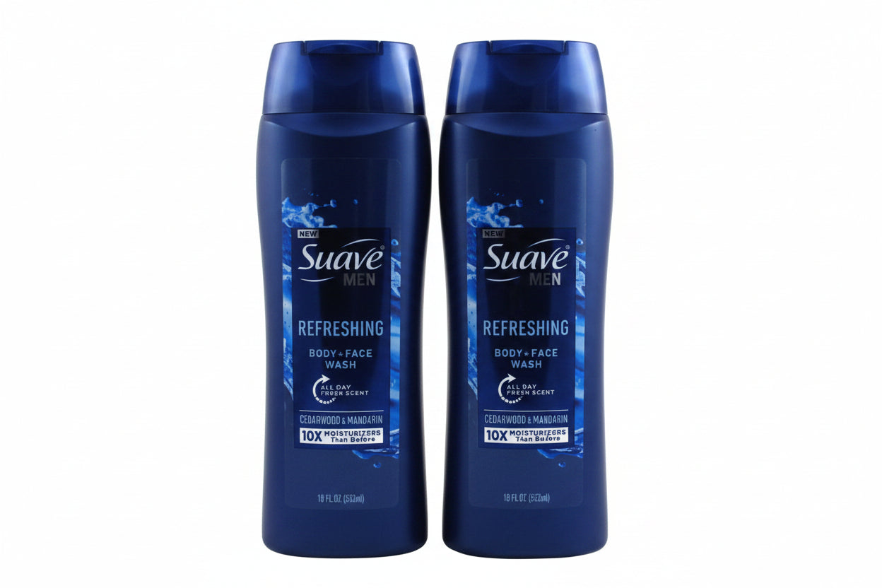 Suave Men's Refreshing Body + Face Wash - Cedarwood & Mandarin, 18 fl. oz. (2 Pack)