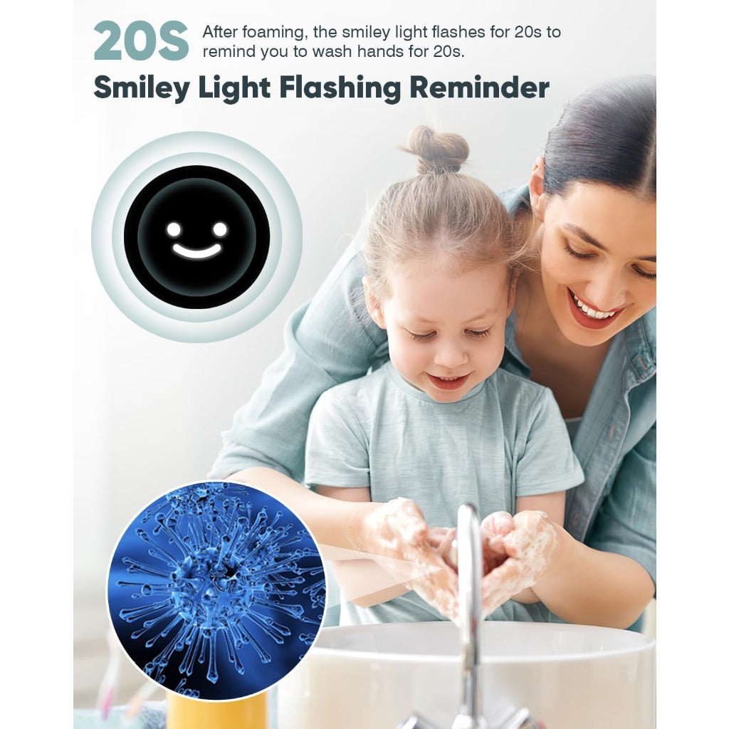 Automatic Foaming Hand Soap Dispenser IPX7, 20S Hand Washing Time Reminder, 10oz/300ml Rechargeable, Touchless for Home, Bathroom, School-White