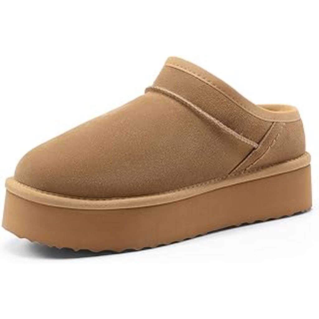 DREAM PAIRS Women's Platform Slippers Genuine Suede Slip,Size 8,Chestnut