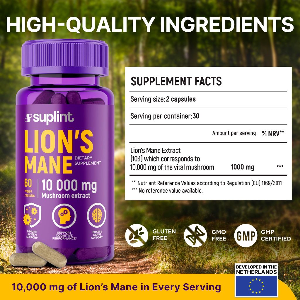 Lion’s Mane Mushroom Supplement 10,000 mg - 60 Capsules