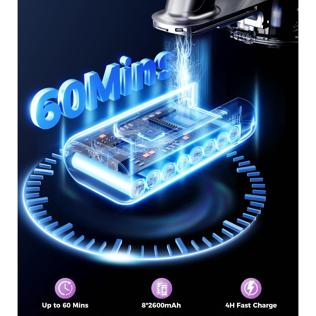 VIAFLY Cordless Vacuum Cleaner, 550W/45Kpa/60Mins Stick Vacuum, 8-in-1 Wireless Vacuum