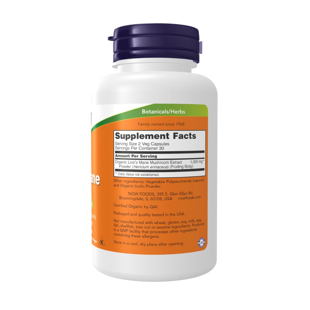 NOW Foods Supplements, Lion's Mane 500 mg, 60 Capsules