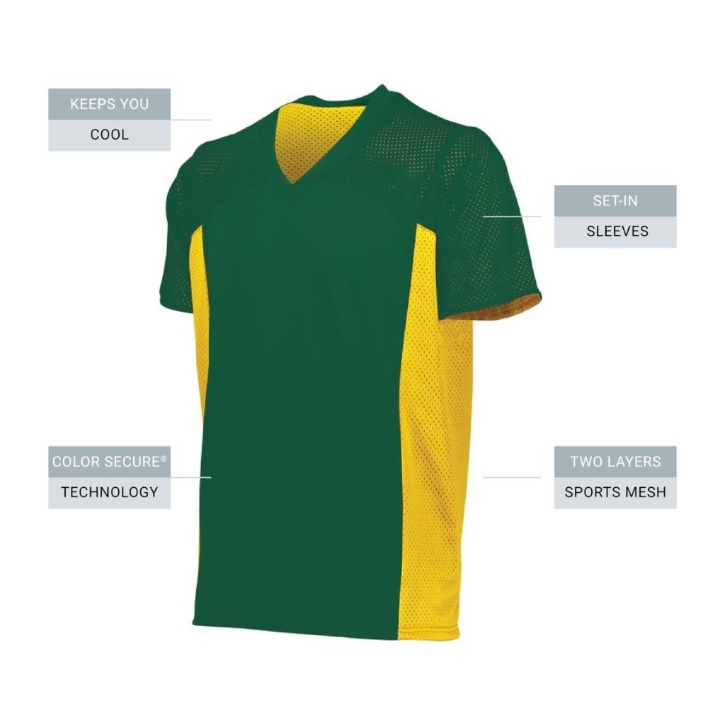 Augusta Sportswear Youth Reversible Flag Football Jersey - Ultimate Performance and Versatility for Young Athletes, Premium Football Jersey with Set-in Sleeves, Dark Green/Gold XL