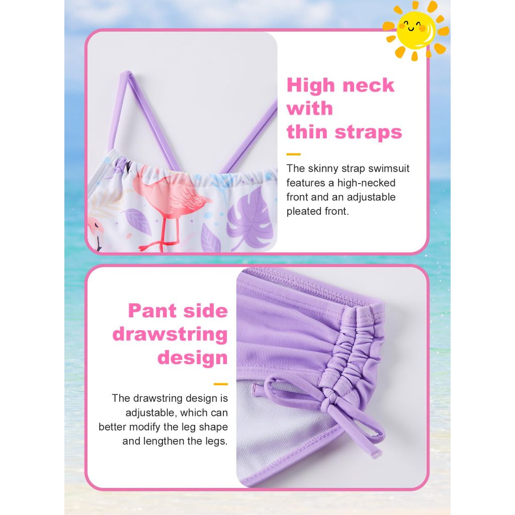 Angel season Girls Swimsuits Two Piece Bikini Set, Pink Purple Flamingo - Size 8