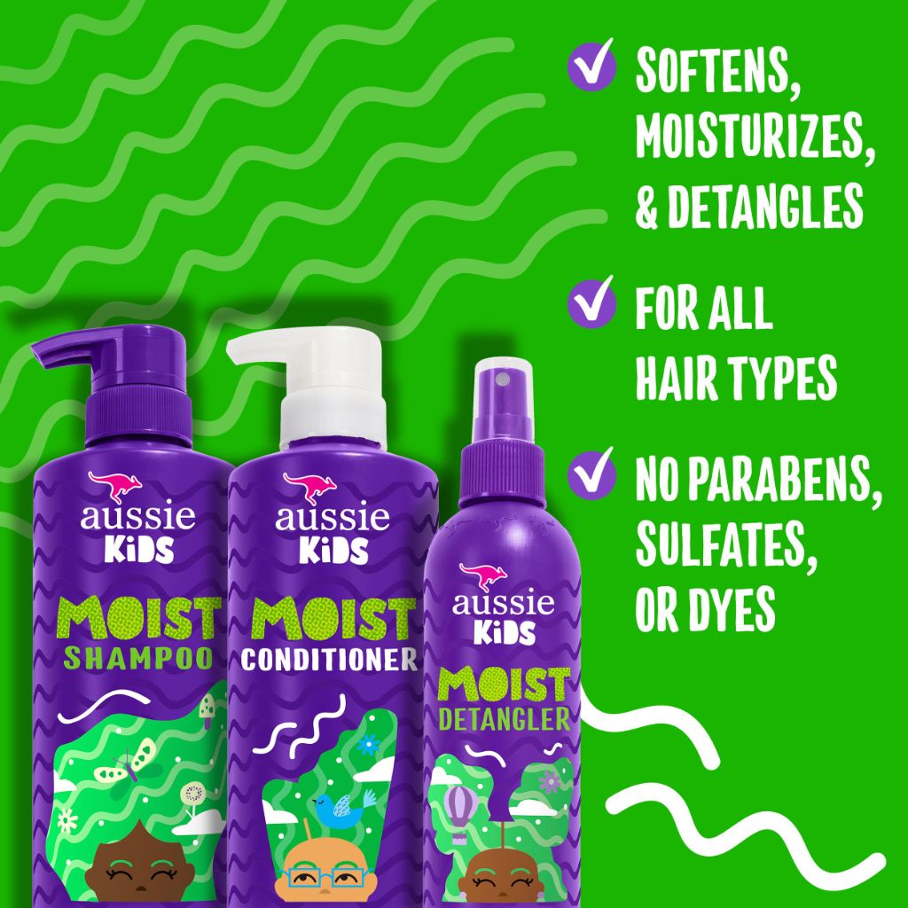 Aussie Kids Moist Shampoo & Conditioner 16 Fl Oz & Detangler Spray 8 Fl Oz