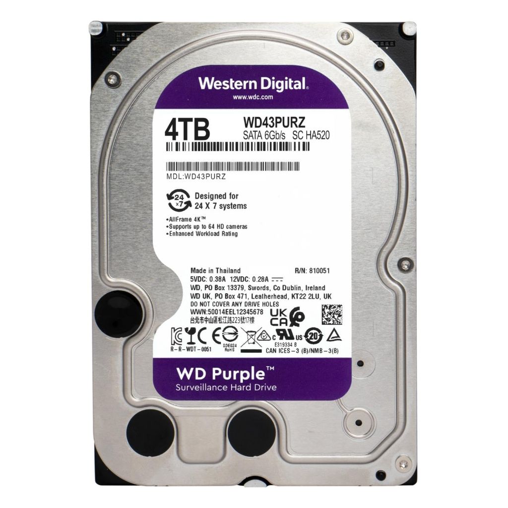 Western Digital 4TB WD Purple Surveillance Internal Hard Drive HDD - SATA 6 Gb/s, 256 MB Cache, 3.5" - WD43PURZ