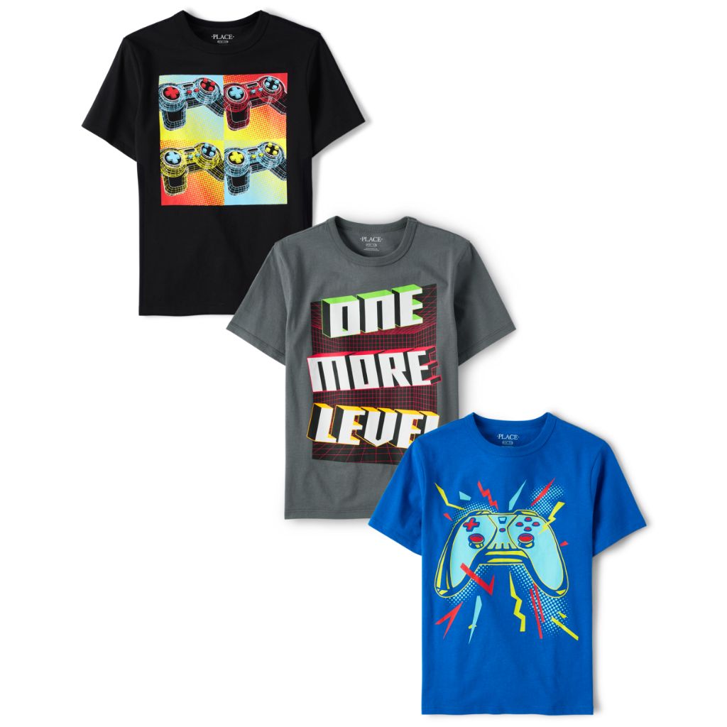The Children's Place Boys Gaming Graphic T-Shirt 3-Pack | Size XS (4) | 100% Cotton Jersey
