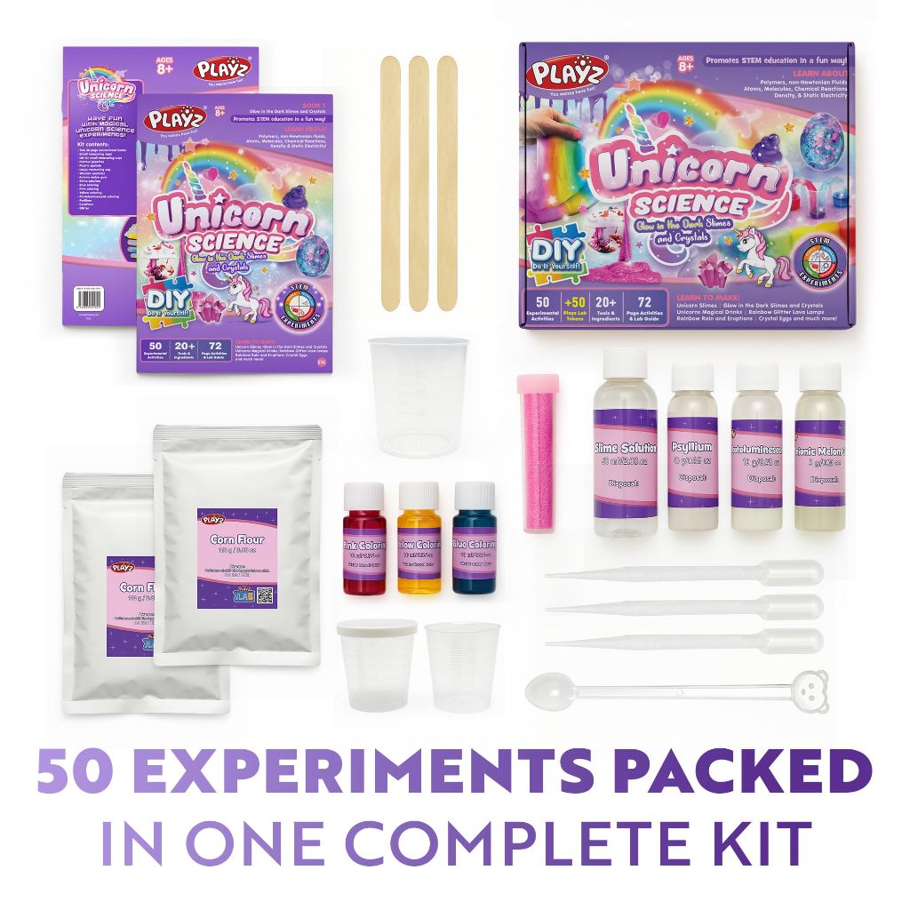 Playz Unicorn Slime & Crystals 100+ Science Experiments Kit Gift for Kids Age 8-12