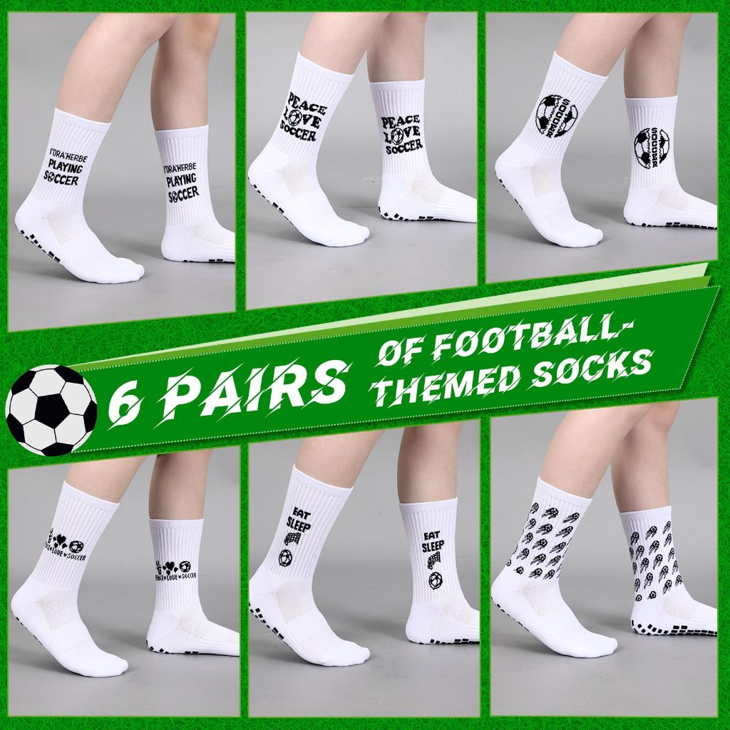 Geyoga 6 Pairs Grip Soccer Socks Anti Slip Non Slip Men's Athletic Socks Non Skid Ball Socks Men's Soccer Socks Thermal Thick Warm Grip Pads for Football Basketball Sports Men Women Indoor Outdoor
