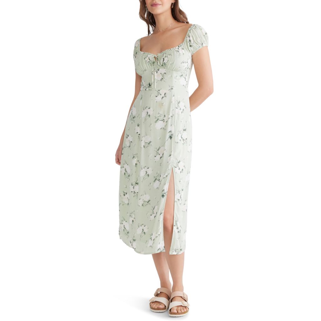 Aéropostale Women's Floral Scoop-Neck Tie-Front Midi Dress, Sea Foam, Small