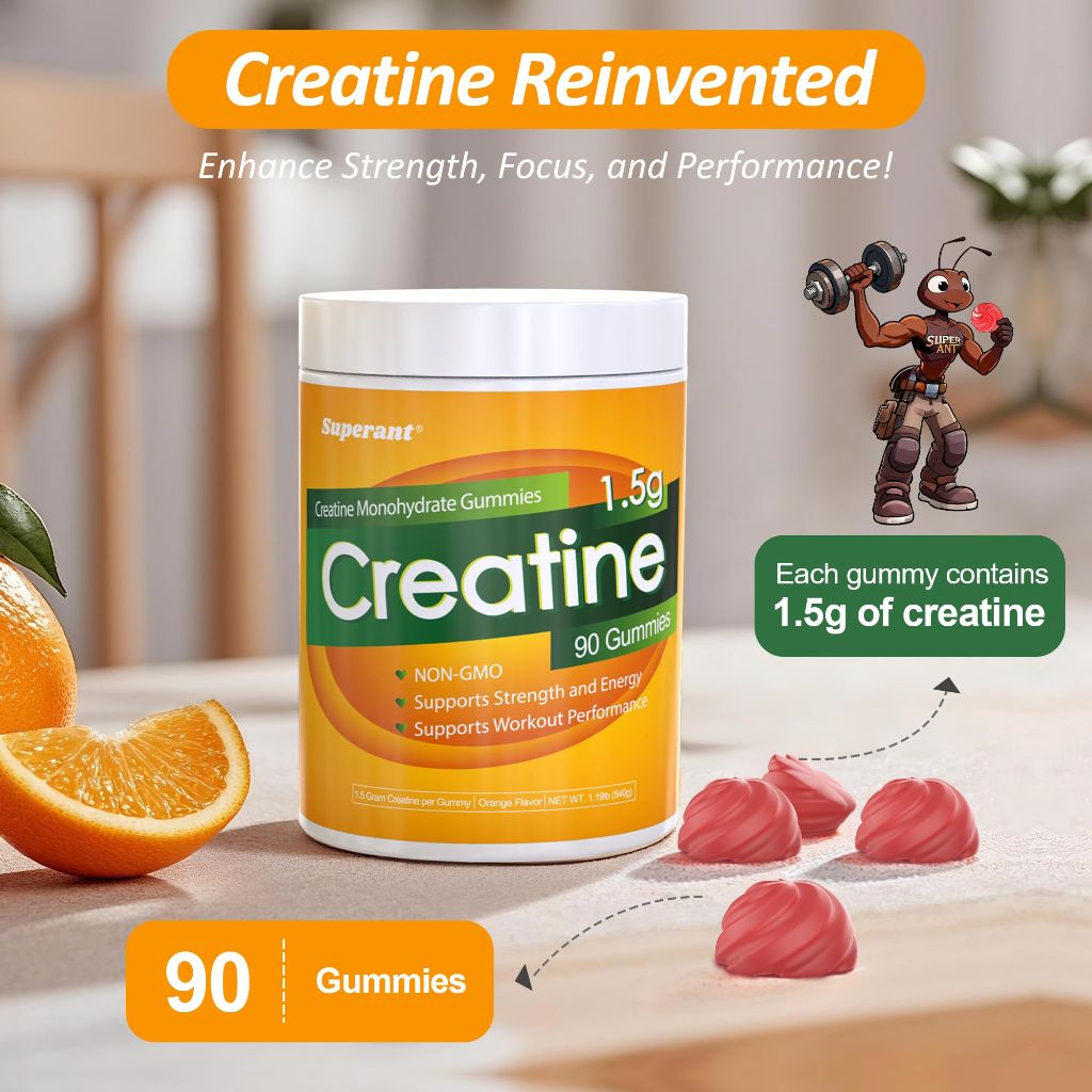 SUPERANT Creatine Monohydrate Gummies, 1.5g of Creatine, 90 Gummies