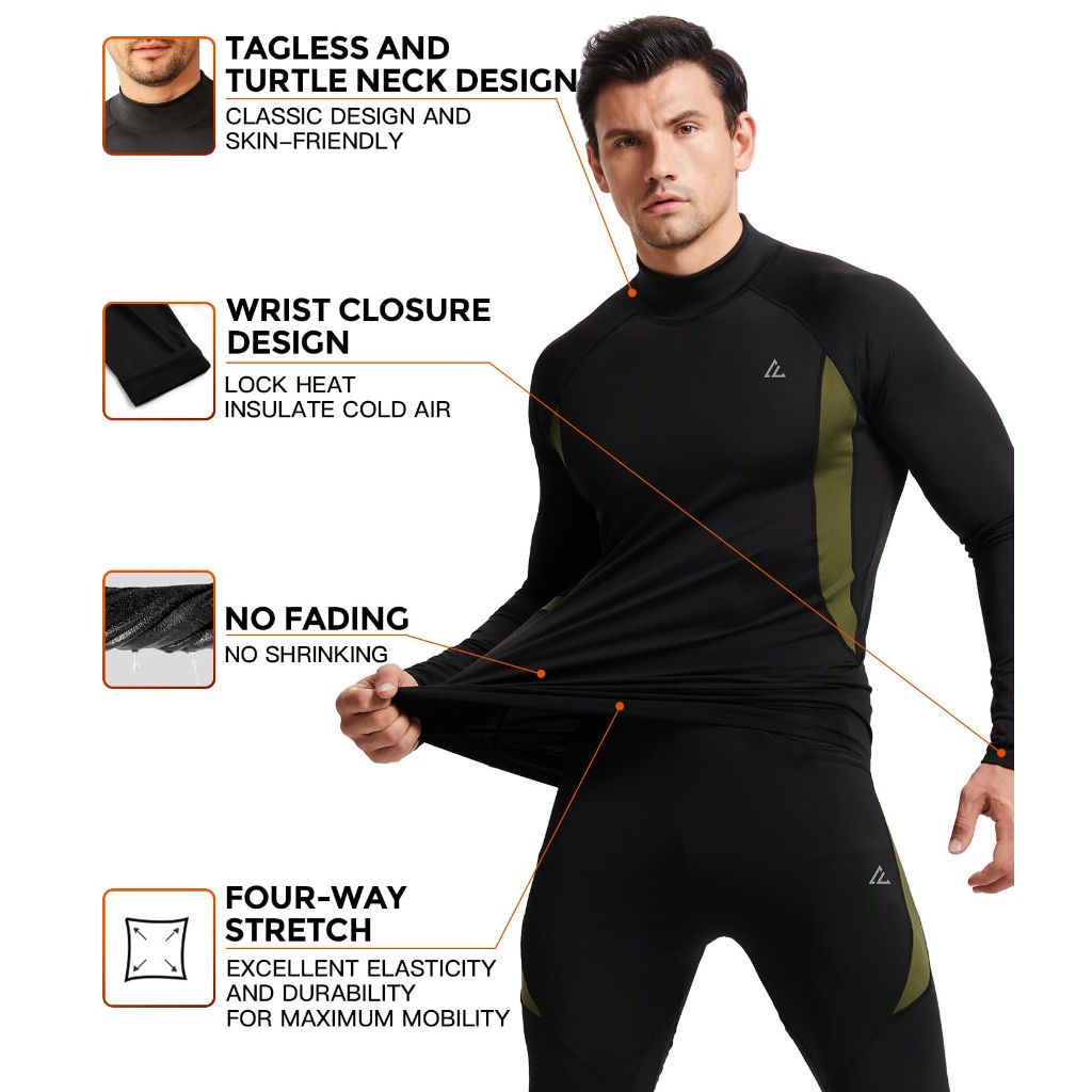 CL Thermal Underwear Long Johns for Men, Large, Black