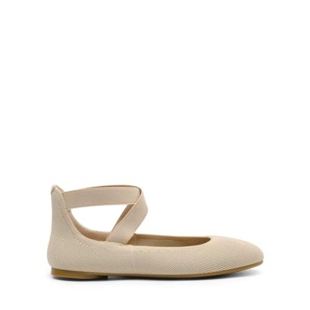 DREAM PAIRS Women's Comfortable Fashion Elastic Ankle Straps Flats Shoes, Size 8, Nude-Knit
