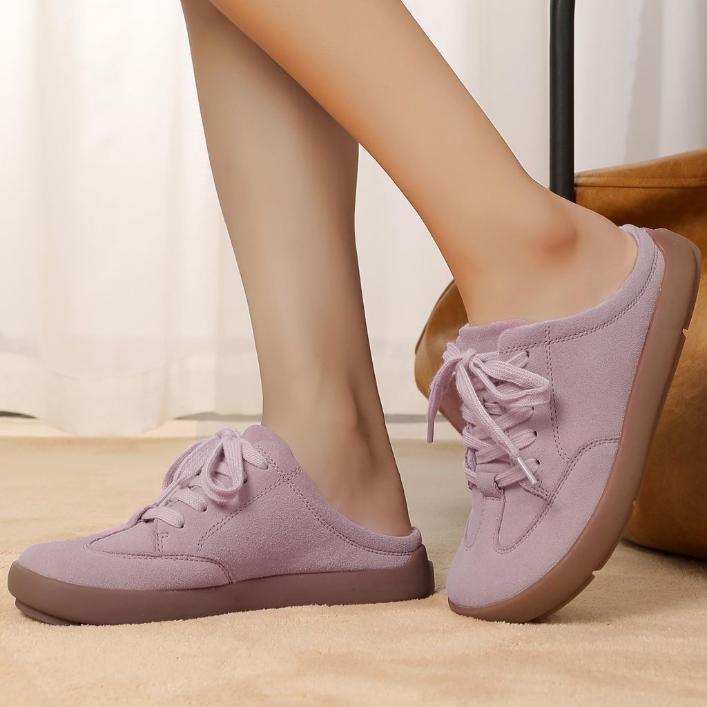 UBFEN Womens Slippers Arch Support 100% Genuine Suede Leather Comfortable Outdoor Indoor Slip On Mules A Pink Size US 7.5