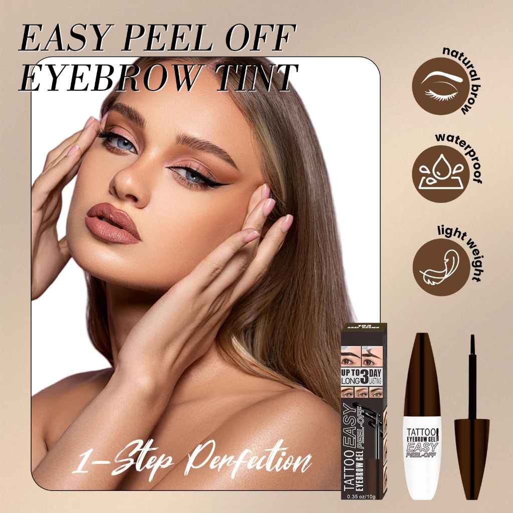 Tattoo Eyebrow Gel Easy Peel Off - Light Brown Eye Brow Gel, Waterproof & Transfer-proof - 02