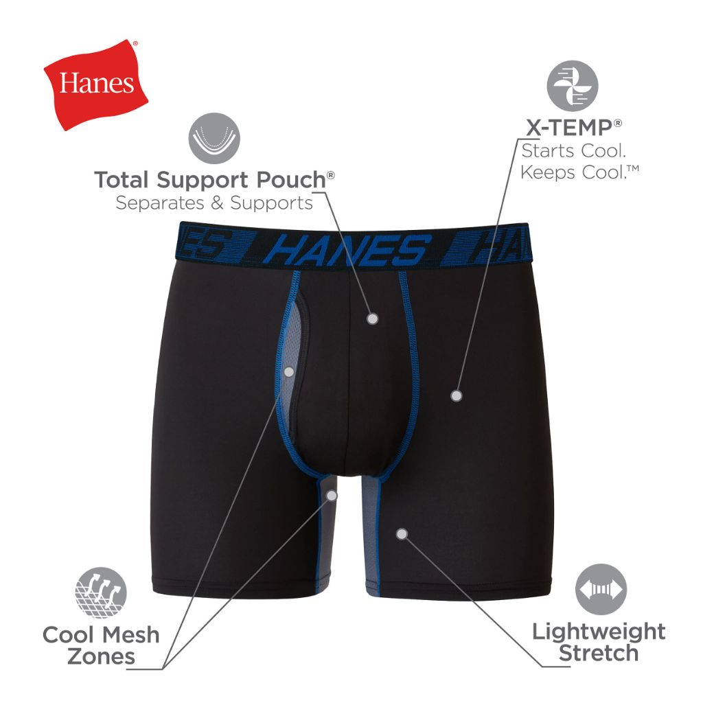 Hanes Men's Underwear Boxer Briefs Pack, 3-Pack X-Temp, Total Support Pouch Black M