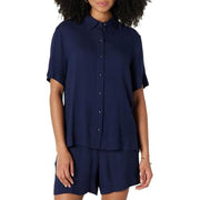Amazon Essentials Women's Relaxed-Fit Fluid Twill Button-Down Shirt (Short Sold Separately), Navy, X-Large