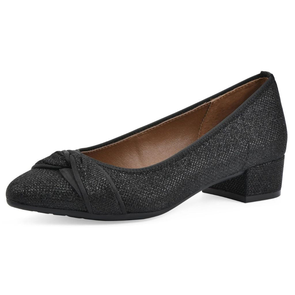 WHITE MOUNTAIN Women's Bordeaux Dressy Crisscross Block Heel, Black/Glitter/Fab, 11 M