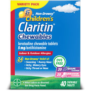 Claritin Children's Allergy Medicine, 24-Hour Non-Drowsy Loratadine, Ages 2 Years and Older, Grape & Bubble Gum Flavors, 40 Tablets