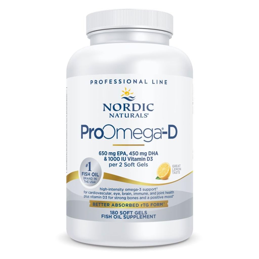 Nordic Naturals ProOmega-D, Lemon Flavor - 180 Soft Gels  Brain, Eye, Heart, & Immune Health - Non-GMO (Lemon)