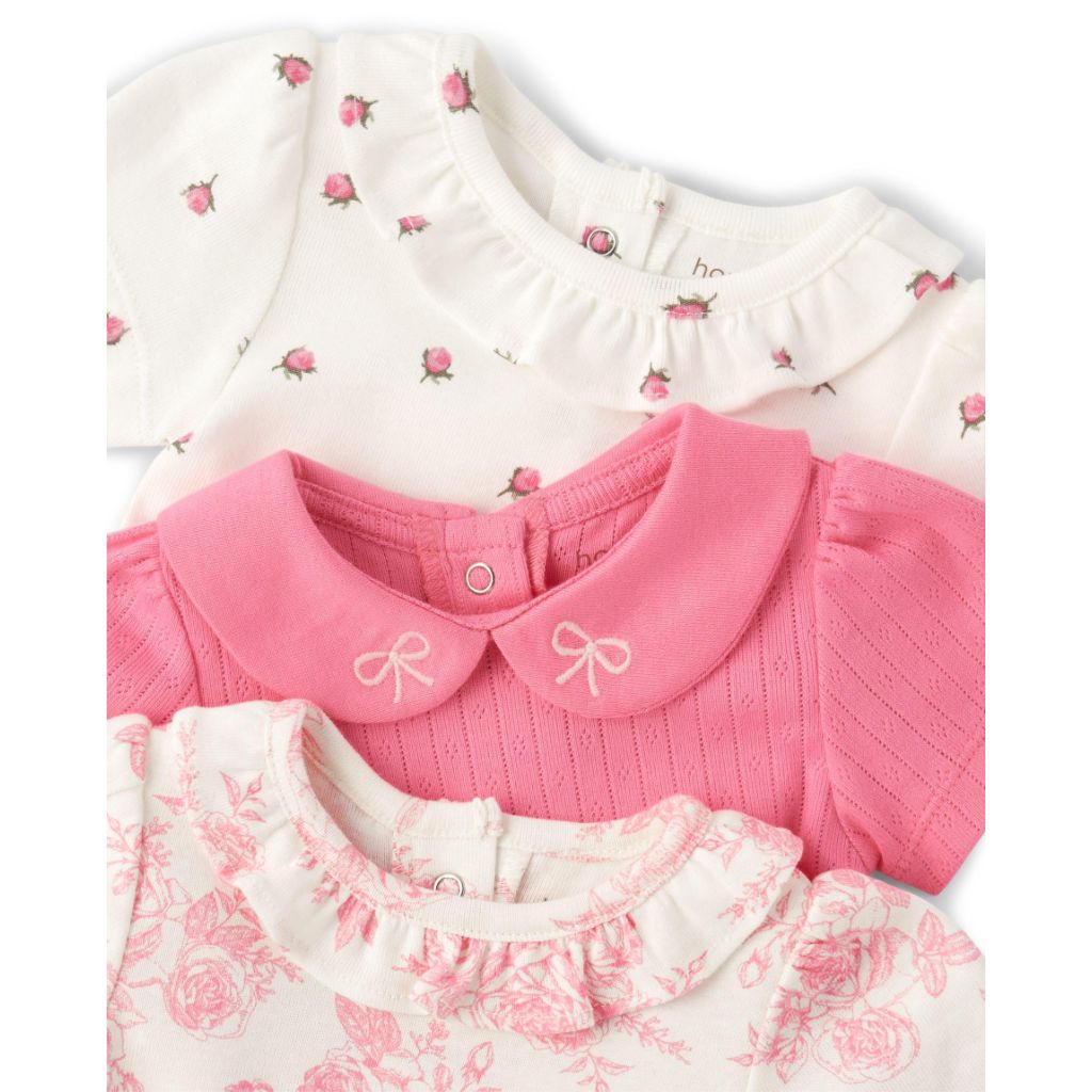Gymboree,Unisex Baby,Short Sleeve Bodysuits,White Roses/Pink/Pink Floral,UPTO7LBS.
