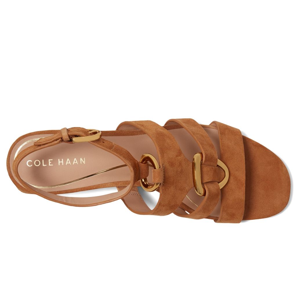 Cole Haan Women's Lyanna Link Ankle Strap Sandals, Dark Caramel Suede - size 10