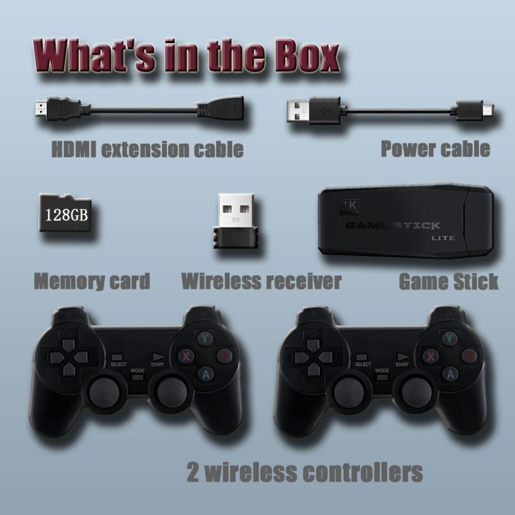 SPILLKONSOLL Retro Game Console with Built-in Games, 4K HDMI Output, 9 Emulators, Dual 2.4GHz Wireless Controllers