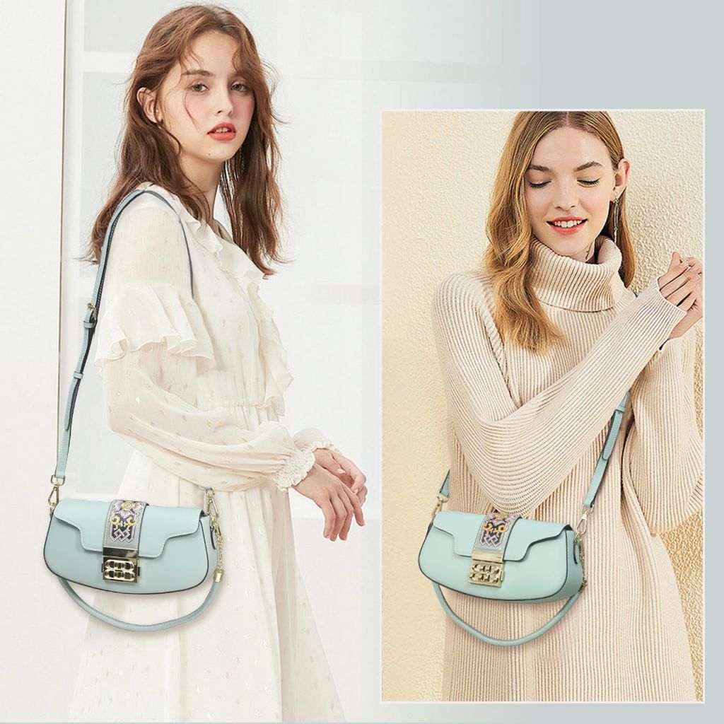ZHIYONG Clutch Tote Handbags, Genuine Leather Hand Carved Painted  (Glacial Blue)
