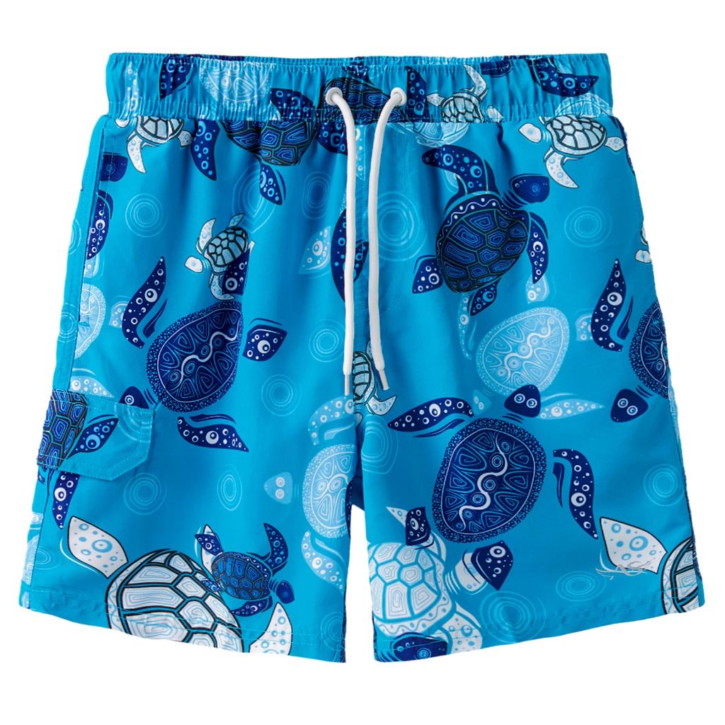 SZ 7-8Y Angel season Boys Swim Trunks with UPF 50+ | Turtle Blue