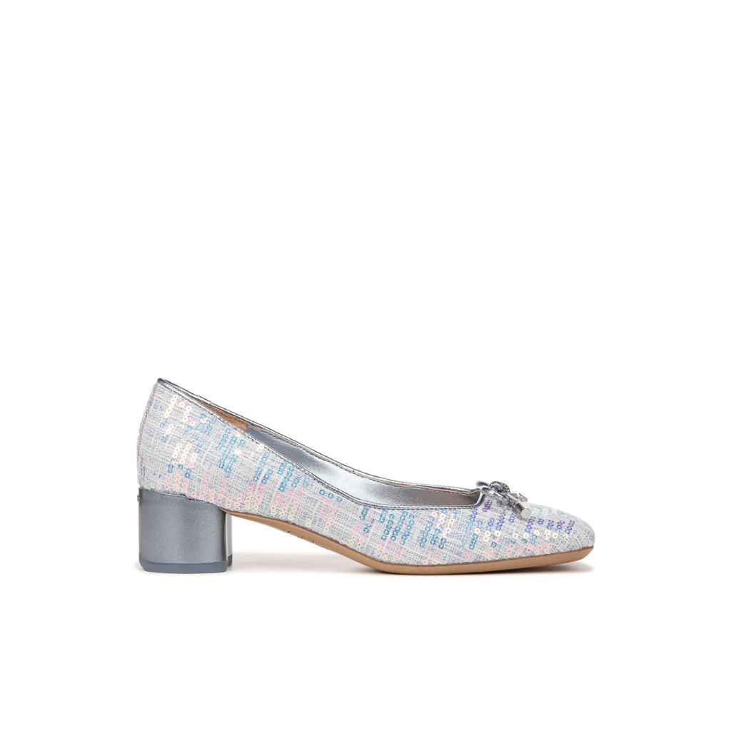 Franco Sarto Womens Natalia Square Toe Block Heel Pumps, Light Blue Sparkle - size 7M