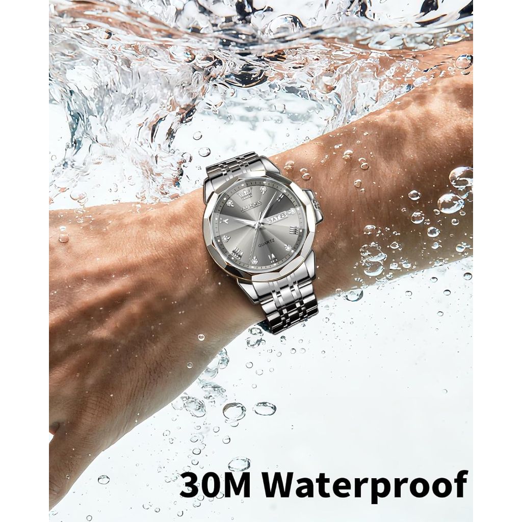 OLEVS Watches for Men Diamond Analog Quartz Stainless Steel Waterproof Watch