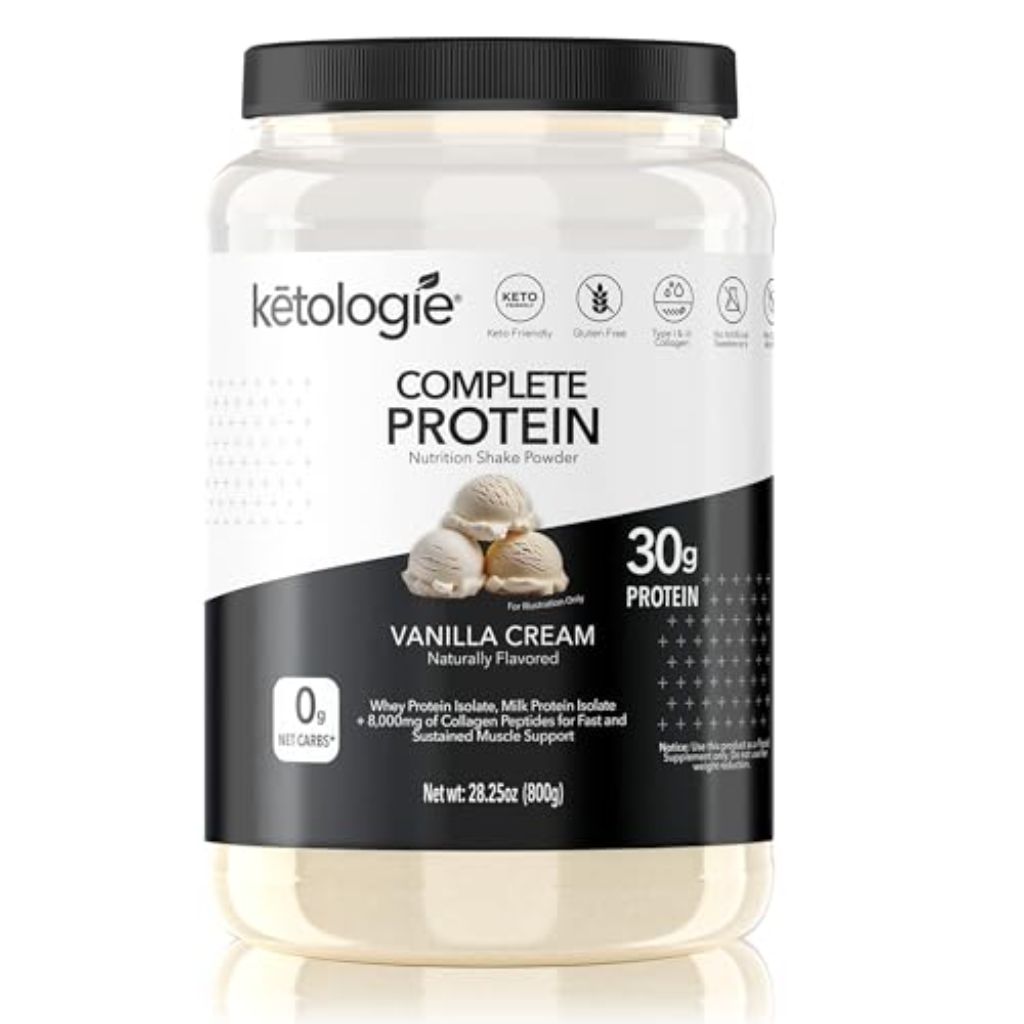 Ketologie Complete Protein Keto Shake Powder -Vanilla Cream, 28oz