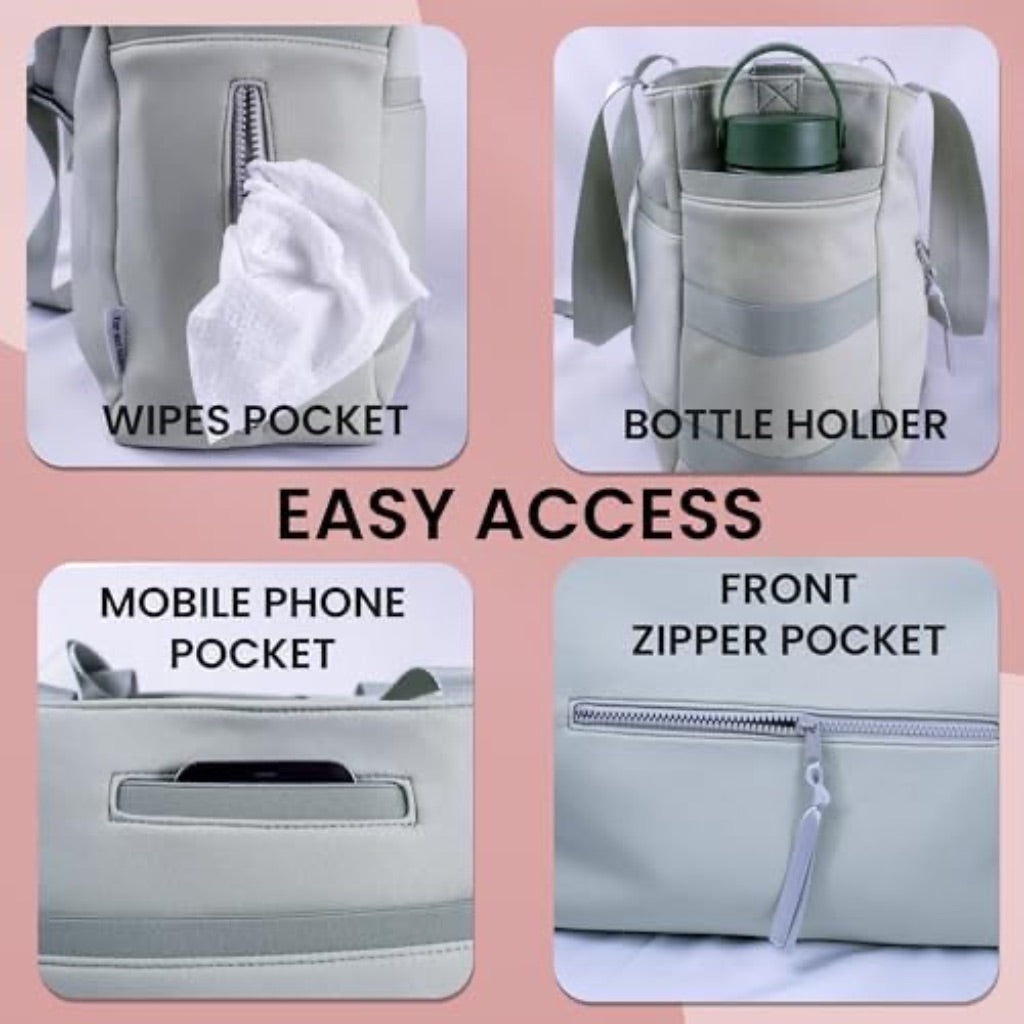 Diaper Bag Tote, Neoprene 100% Waterproof, Shoulder Strap and Clips, Large Mommy Bag, Maternity Travel Baby Bag