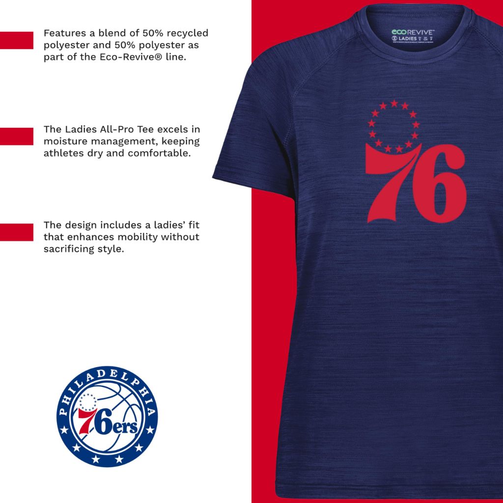 Holloway NBA Philadelphia 76ers Women's All-Pro Tee - Athletic, Lightweight and Breathable Shirt for Outdoor Activities Multi