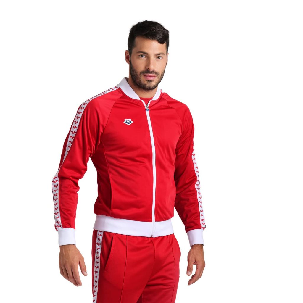 ARENA Men's Team Relax IV Track Jacket Front Zip Side Pockets Lightweight Athletic Retro Cool Bomber Jacket, Red/White/Red, XX-Small