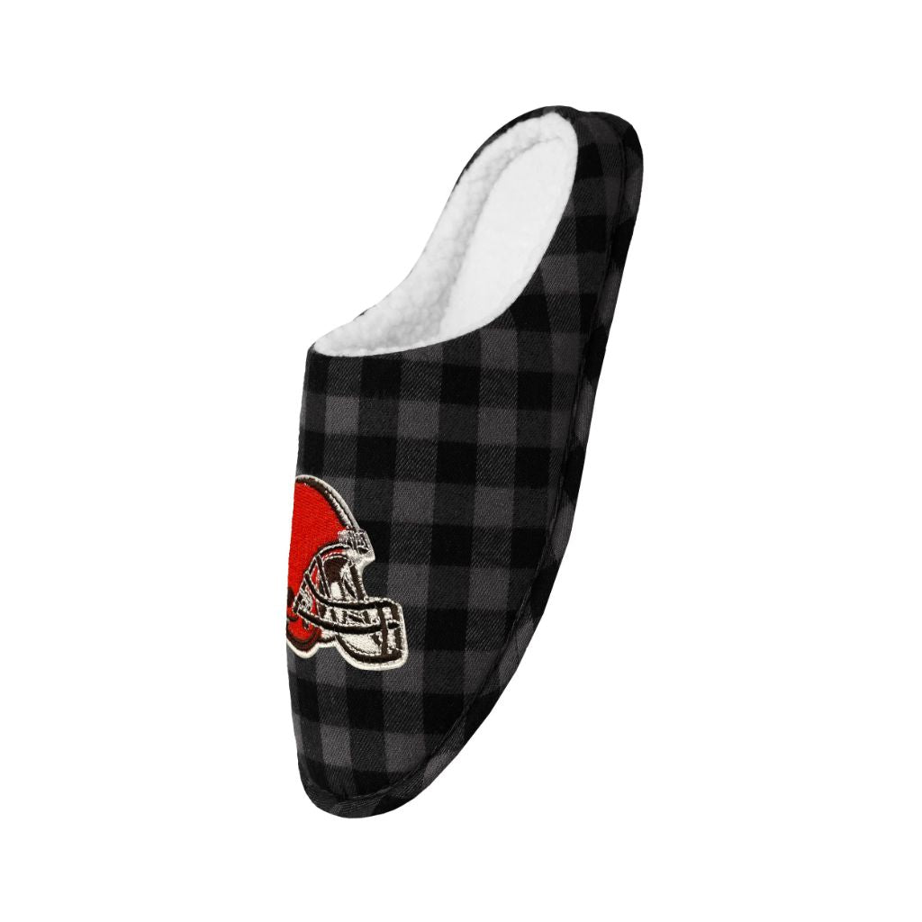 SZ L, FOCO Cleveland Browns Sherpa Lined Buffalo Check Memory Foam Slipper
