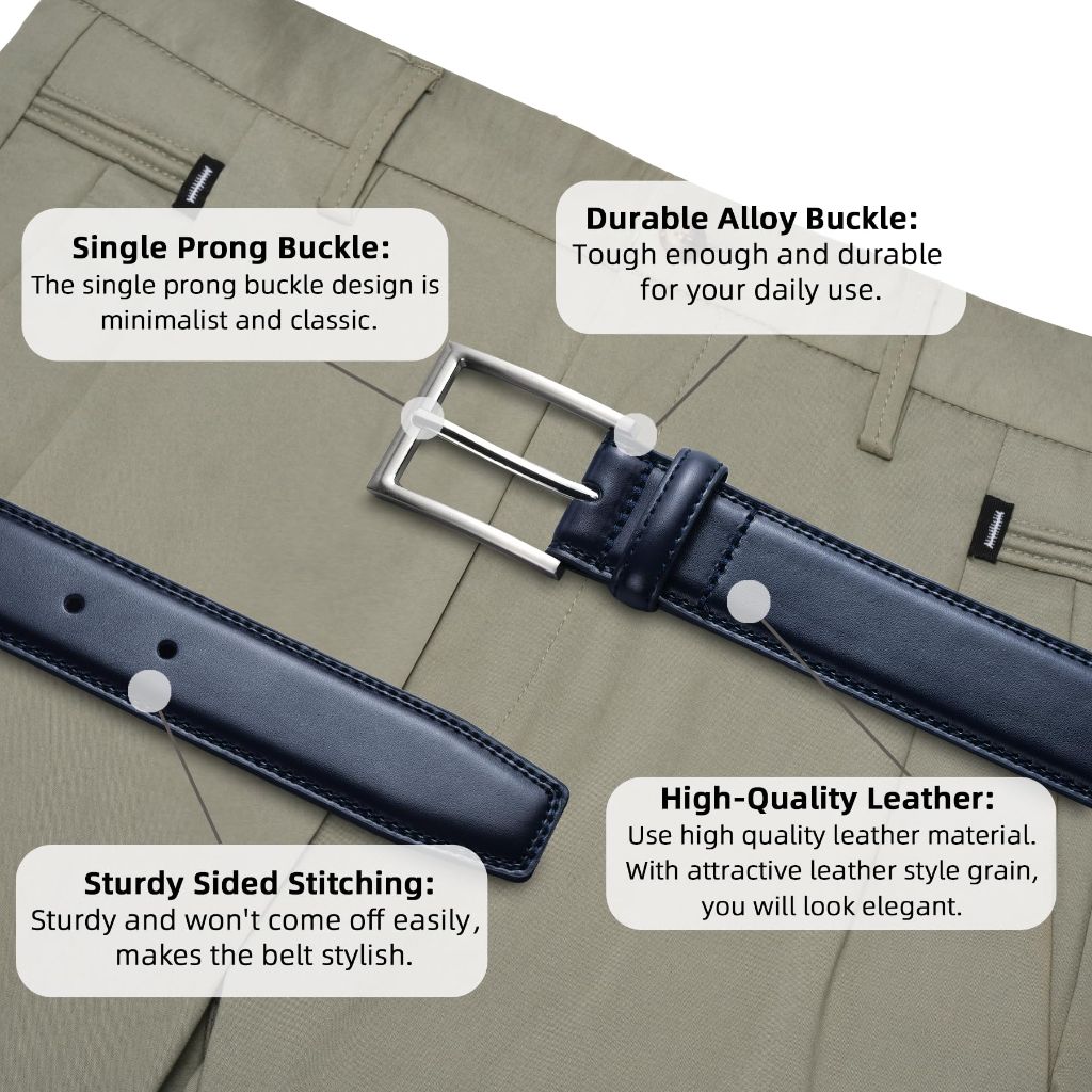 LCG LUCHENGYI Mens Genuine Leather Dress Belt  with Single Prong Buckle