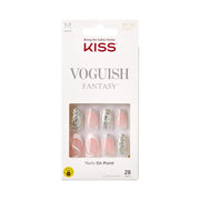 KISS Voguish Fantasy Nails – Fashspiration, Pink & Glittery, Medium Length, Coffin Shape, Ready To Wear, No Damage/Dry Time, Waterproof, Smudge Proof, Shine | 28 Count