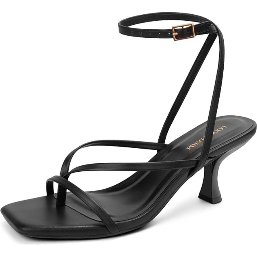 Women's Kitten Heel Strappy Open Square Toe Thong Ankle Strap Heels for Wedding US 7