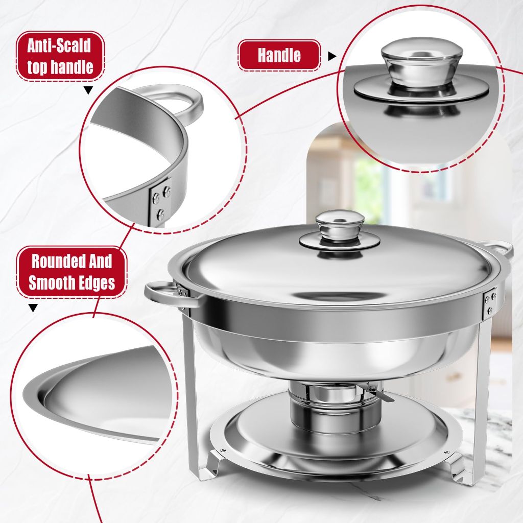 IMACONE 5Qt. Round Stainless Steel Chafing Dish Buffet Set of 2