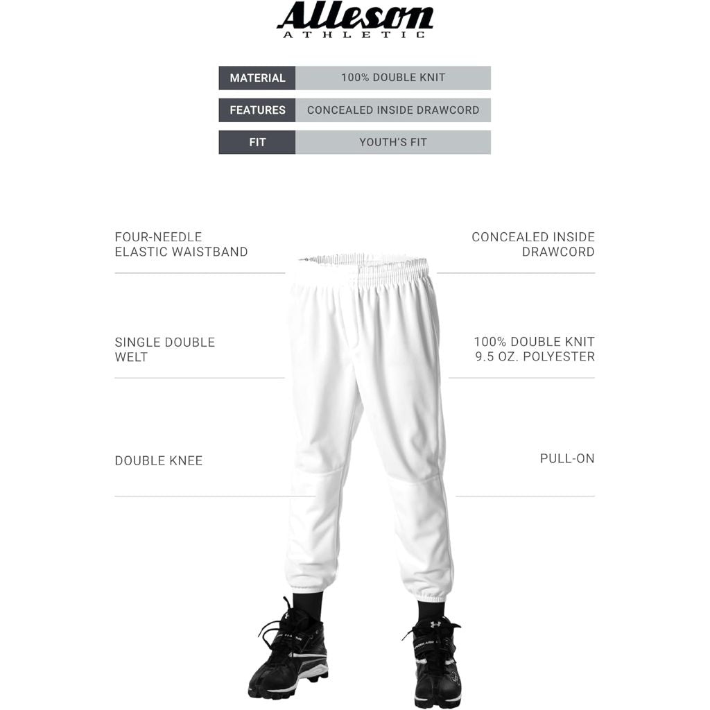 Alleson Athletic Youth Pull-On Baseball Pants - White, Medium