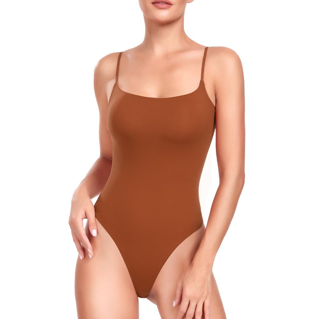 HeyNuts Women's Ultra Soft, Spaghetti Strap, Scoop Neck, Sleeveless Leotard Bodysuit, Hawaiian Sunset M(8/10)