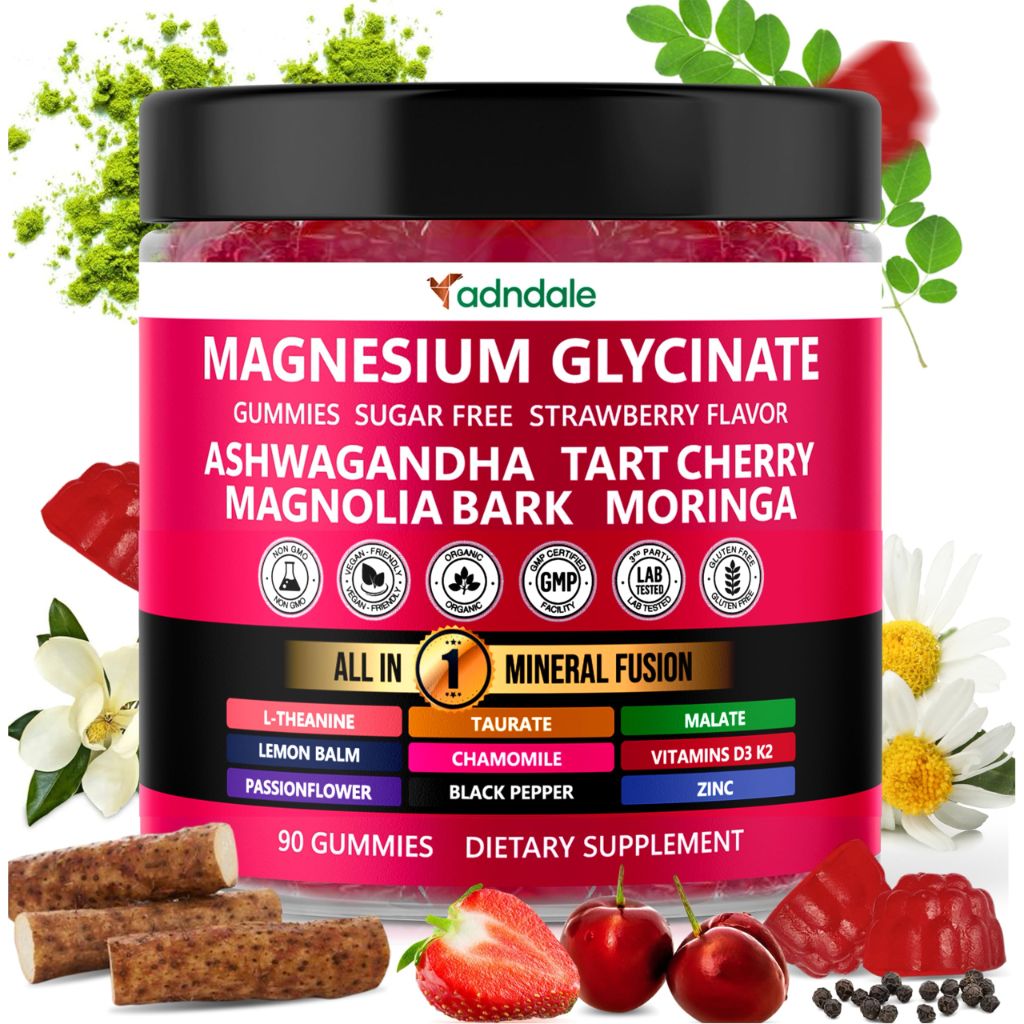 Adndale Magnesium Glycinate 400 mg Gummies with Ashwagandha,  90CT