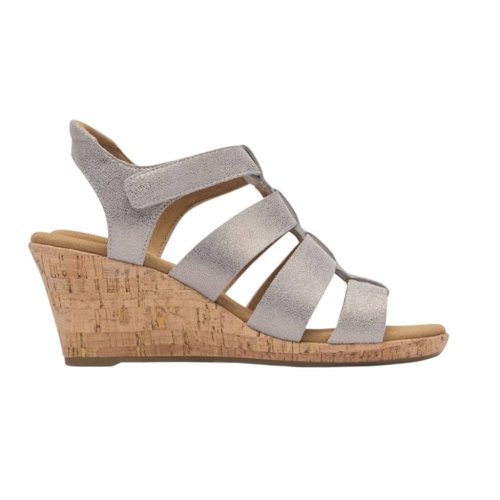 SZ 9.5, Rockport Women's Briah New Gladiator, Taupe Metallic Leather