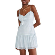 Aeropostale Women's Floral Lace Trim Dress with Removable Strap, Blue, Medium