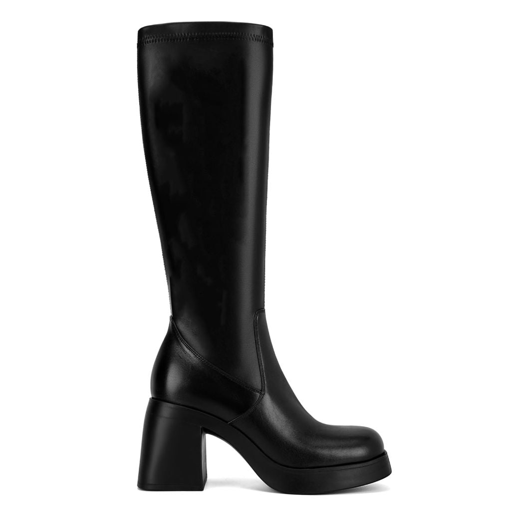 Dsevht Black Knee High Boots for Women Chunky Heeled Sexy Long Tall Boot Square Toe and Side Zipper Design  (Size 9) Black